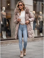Dámská zimní prošívaná bunda s kapucí, světle béžová, FashionStreet TY5823 Dámská zimní prošívaná bunda s kapucí, světle béžová, FashionStreet TY5823