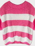 Volný dámský pruhovaný svetr neonově růžový (761ART)