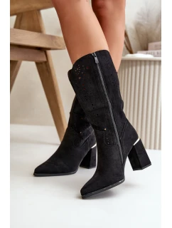 Dámské černé zamilované botky s podpatkem a špičatou špičkou Nevithra