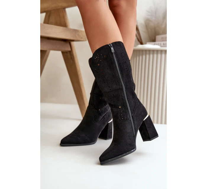 Dámské černé zamilované botky s podpatkem a špičatou špičkou Nevithra