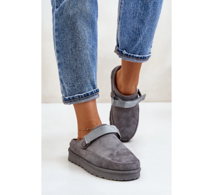 Dámské Teplé Pantofle S Kožešinou Na Platformě Šedé Azida Dámské Teplé Pantofle S Kožešinou Na Platformě Šedé Azida