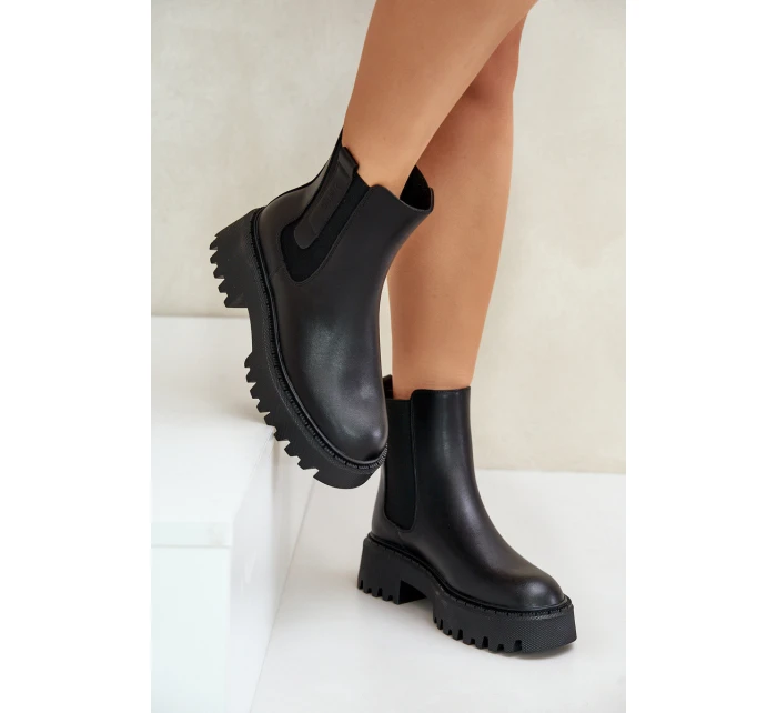 Kožené Zateplené Kozačky Chelsea Dámské Big Star OO274A386 Černé