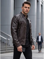 Kurtka męska skórzana ze stójką brązowa model 22358276 - FashionStreet Kurtka męska skórzana ze stójką brązowa model 22358276 - FashionStreet