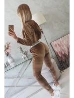 Velurová souprava s kapucí hnědá