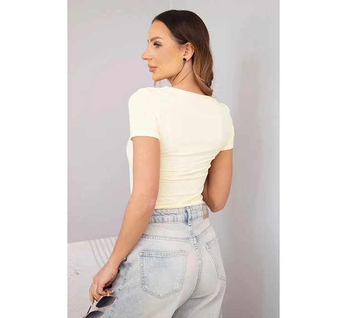 Dámská bambusová halenka s krátkým rukávem a širokým výstřihem basic žlutá Dámská bambusová halenka s krátkým rukávem a širokým výstřihem basic žlutá