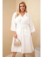 Dámské bavlněné košilové šaty Plus Size s páskem ecru