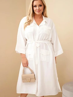 Dámské bavlněné košilové šaty Plus Size s páskem ecru