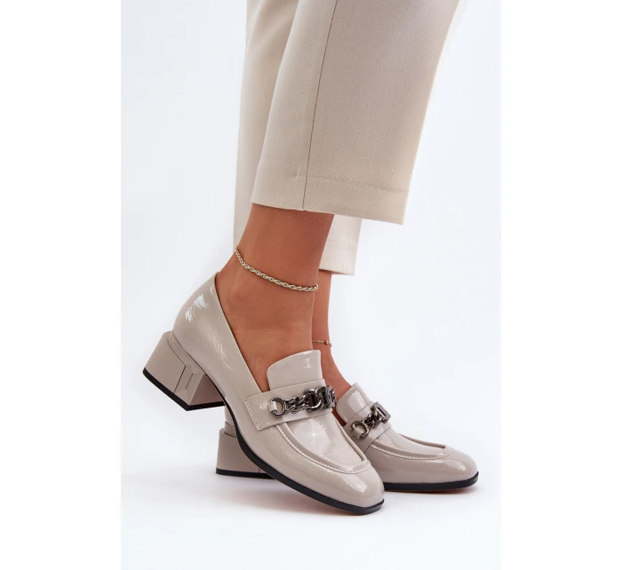 Lakové lodičky na podpatku šedé S.Barski MR38-960