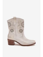 semišové kožené dámské boty s na podpatku zlaté model 21713178 - Zazoo semišové kožené dámské boty s na podpatku zlaté model 21713178 - Zazoo