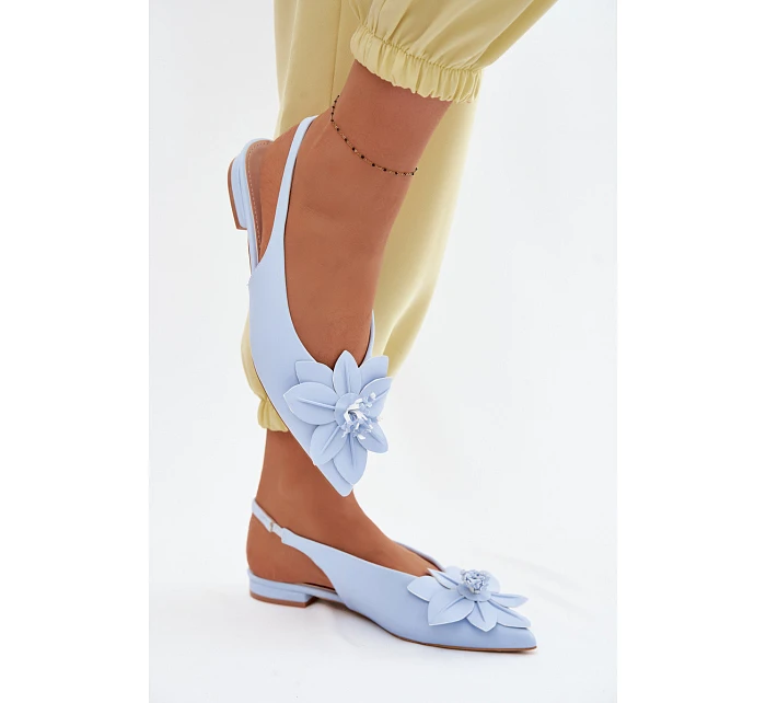 Dámské sandály na ploché podrážce s dekorativním květem modré Telivette