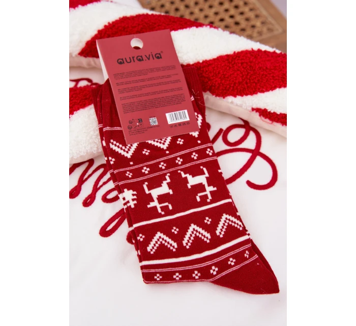 Pánské vánoční ponožky s motivem soba – červené Pánské vánoční ponožky s motivem soba – červené