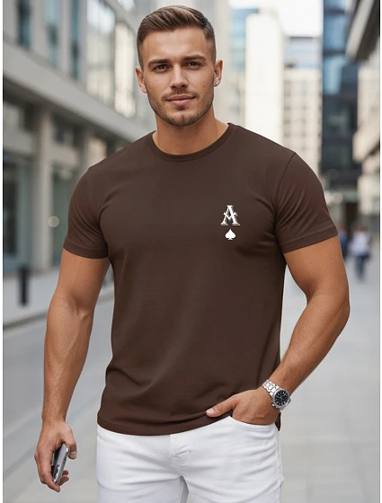 Tshirt męski bawełniany z nadrukiem AS brązowy model 22305572 - FashionStreet Tshirt męski bawełniany z nadrukiem AS brązowy model 22305572 - FashionStreet
