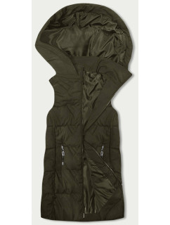 Dámská vesta v khaki barvě s kapucí (B8176-11)