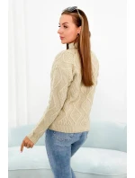 Svetr s model 18960119 vazbou béžový - K-Fashion Svetr s model 18960119 vazbou béžový - K-Fashion