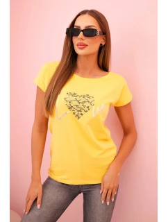 Dámská bavlněná blůza s krátkým rukávem a potiskem žlutá model 21241219 - K-Fashion