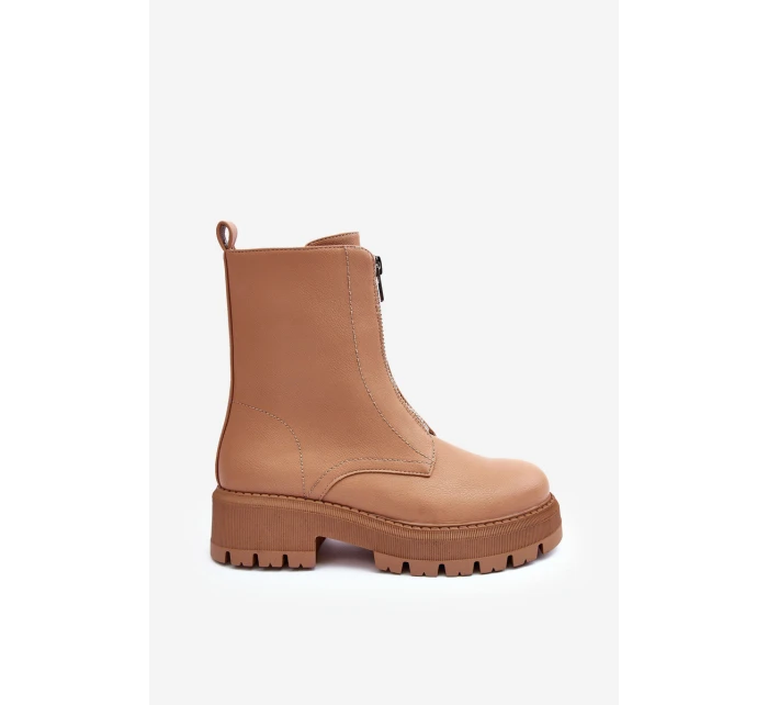 Kůže Baleríny Na Ploché Podpatku Se Zipem Camel model 21633772 - Boto