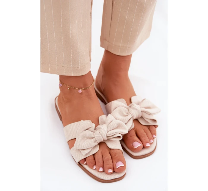 Plné Dámské Pantofle S Mašlí Béžové model 21688585 - Boto