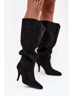 Vklouzávací dámské kozačky na podpatku z eko semiše černé Noretta