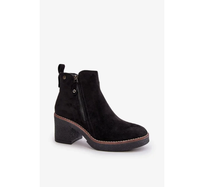 Zateplené Dámské Kotníkové Boty Na Podpatku Z Eko Semiše Černé Velarilla Zateplené Dámské Kotníkové Boty Na Podpatku Z Eko Semiše Černé Velarilla