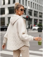 Dámská přechodná bunda oversize s kapucí ecru FashionStreet TY5592 Dámská přechodná bunda oversize s kapucí ecru FashionStreet TY5592