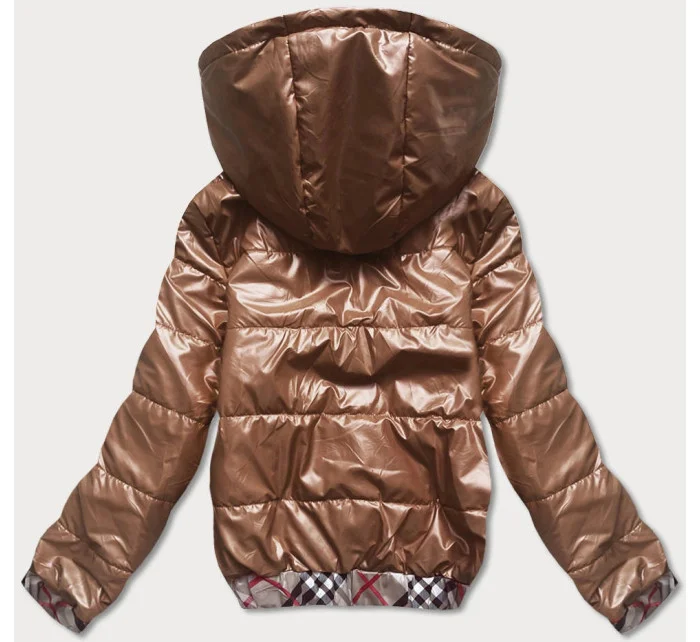 Krátká dámská bunda v karamelové barvě s ozdobným lemováním model 18019190 - S'WEST