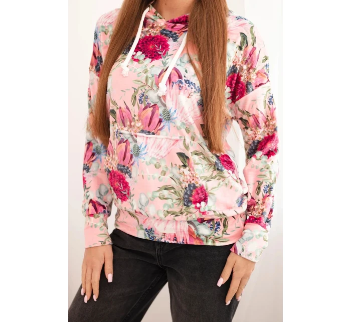 Velurová mikina s kapucí růžový