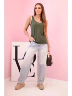 Dámská halenka na ramínka s ozdobným lemem khaki