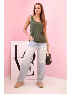 Dámská halenka na ramínka s ozdobným lemem khaki