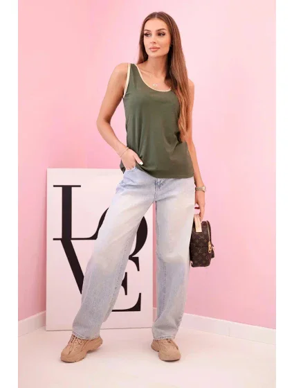 Dámská halenka na ramínka s ozdobným lemem khaki