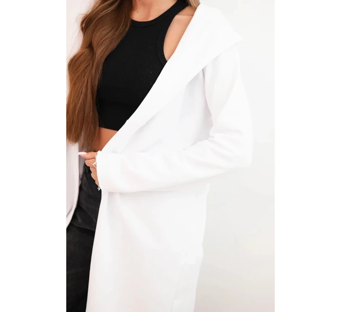 Dámská mikina z bavlny s kapucí a prodlouženým předním dílem bílá