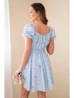 Dámské květinové šaty s nabíraným rukávem a elastickým pasem modrá Dámské květinové šaty s nabíraným rukávem a elastickým pasem modrá