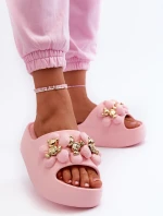 Dámské pěnové žabky s ozdobami na tlusté podrážce růžové od Bremavia
