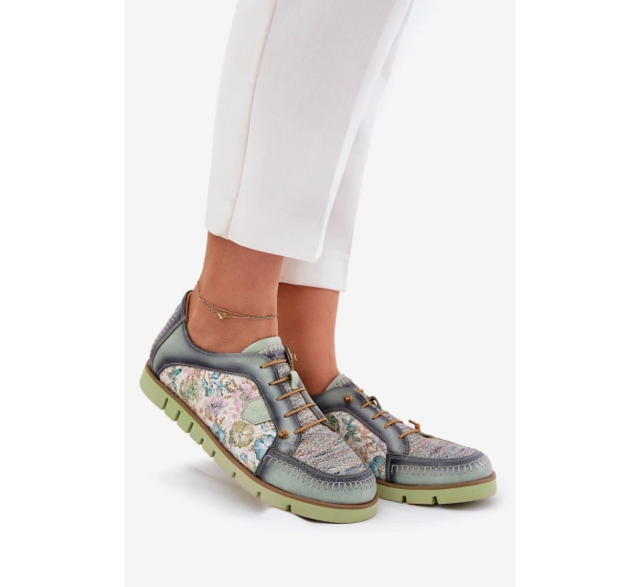 Kožené dámské polobotky s vzorem model 21692637 zelené - Maciejka Kožené dámské polobotky s vzorem model 21692637 zelené - Maciejka