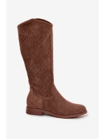 Dámské kozačky na ploché podrážce s vzorem  hnědé model 21713557 - S.Barski