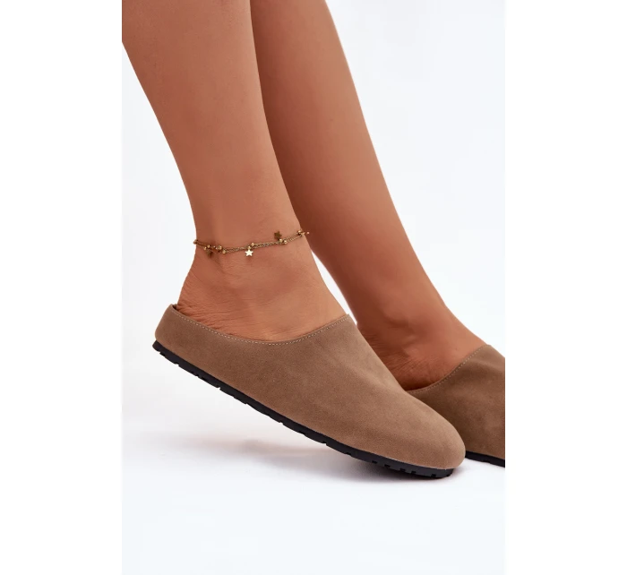 Dámské pantofle z eko semiše Khaki Kalvess Dámské pantofle z eko semiše Khaki Kalvess