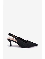 Materiálové sandály na podpatku černé Delessa