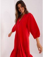Červené midi šaty s volánem od ZULUNA