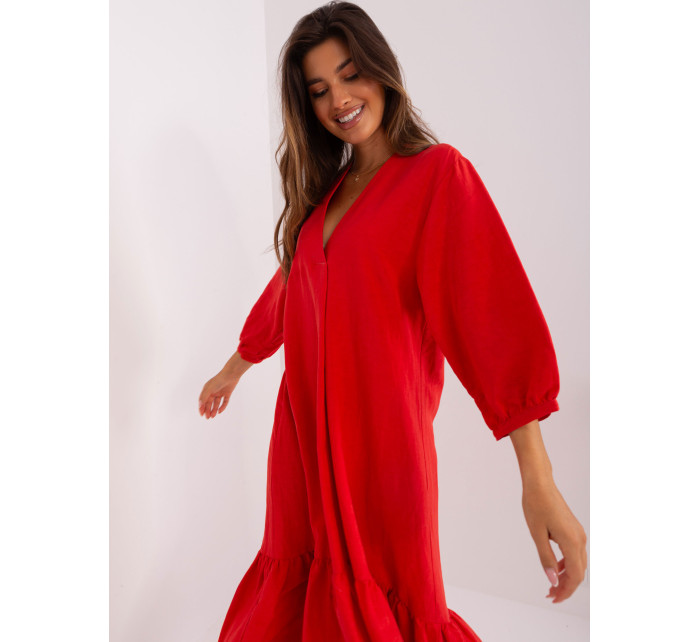 Červené midi šaty s volánem od ZULUNA