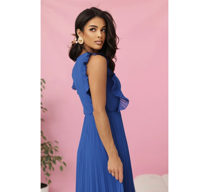 plisované šaty s volánky a výstřihem barva model 21214383 - numoco plisované šaty s volánky a výstřihem barva model 21214383 - numoco