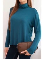 Dámská viskózová blůza s vysokým límcem a dlouhým rukávem mořská