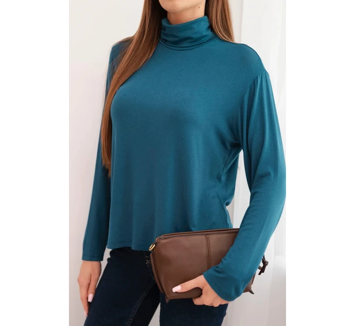 Dámská viskózová blůza s vysokým límcem a dlouhým rukávem mořská