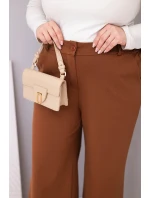Dámské kalhoty Plus Size s širokou nohavicí a vysokým pasem tmavě camelové