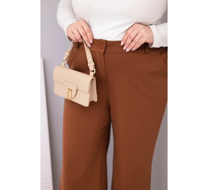 Dámské kalhoty Plus Size s širokou nohavicí a vysokým pasem tmavě camelové