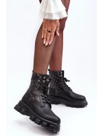 Kůže Botky Workery Na Ploché Podpatku model 21634377 Černé - Goe