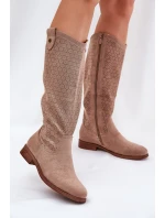 Kozačky Na Plochém Podpatku S Vzorem Béžové model 21685061 - S.Barski