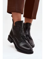 Vytápěné kožené dámské boty s ozdobným detailem černé Briselda