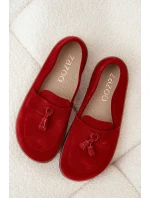 Kožené semišové mokasiny typu barefoot Zazoo 322 červené