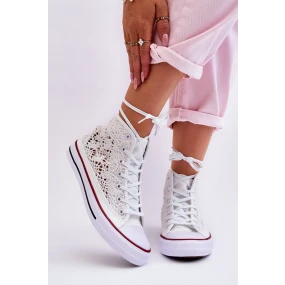 Dámské krajkové vysoké tenisky bílá Cornella