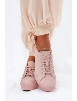 Dámské tenisky na platformě z eko kůže Big Star – růžové Dámské tenisky na platformě z eko kůže Big Star – růžové