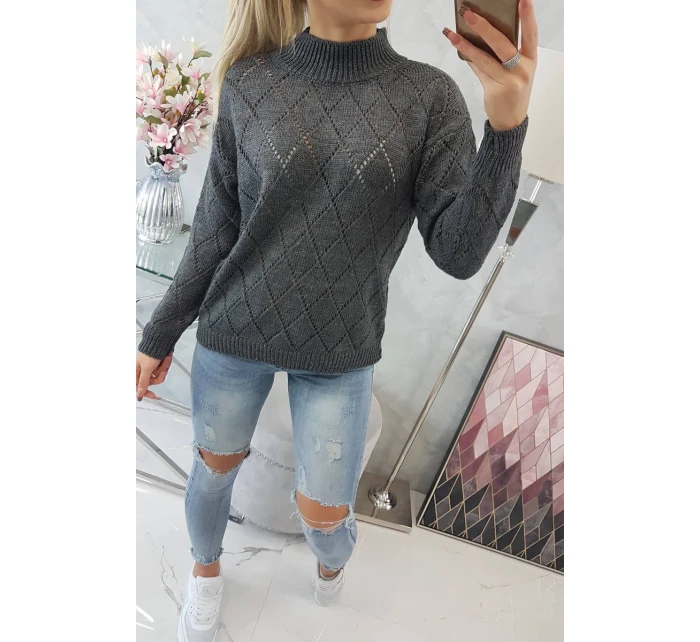 Svetr s polovičním rolákem a kosočtvercovým vzorem grafitový